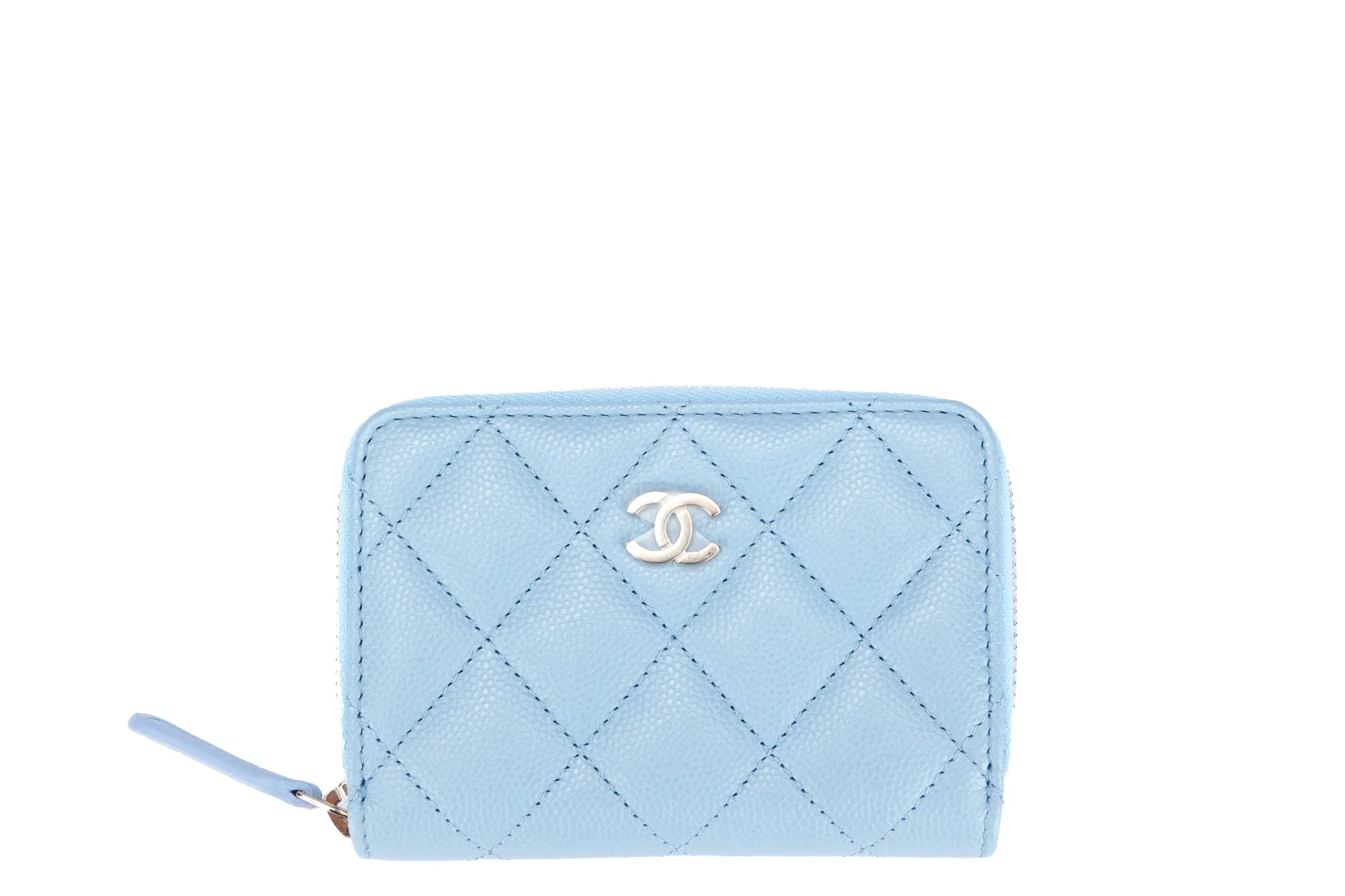 CHANEL BABY BLUE CAVIAR ZIPPY CARD HOLDER (3199XXXX) LIGHT GOLD HARDWARE, WITH CARD, DUST COVER & BOX