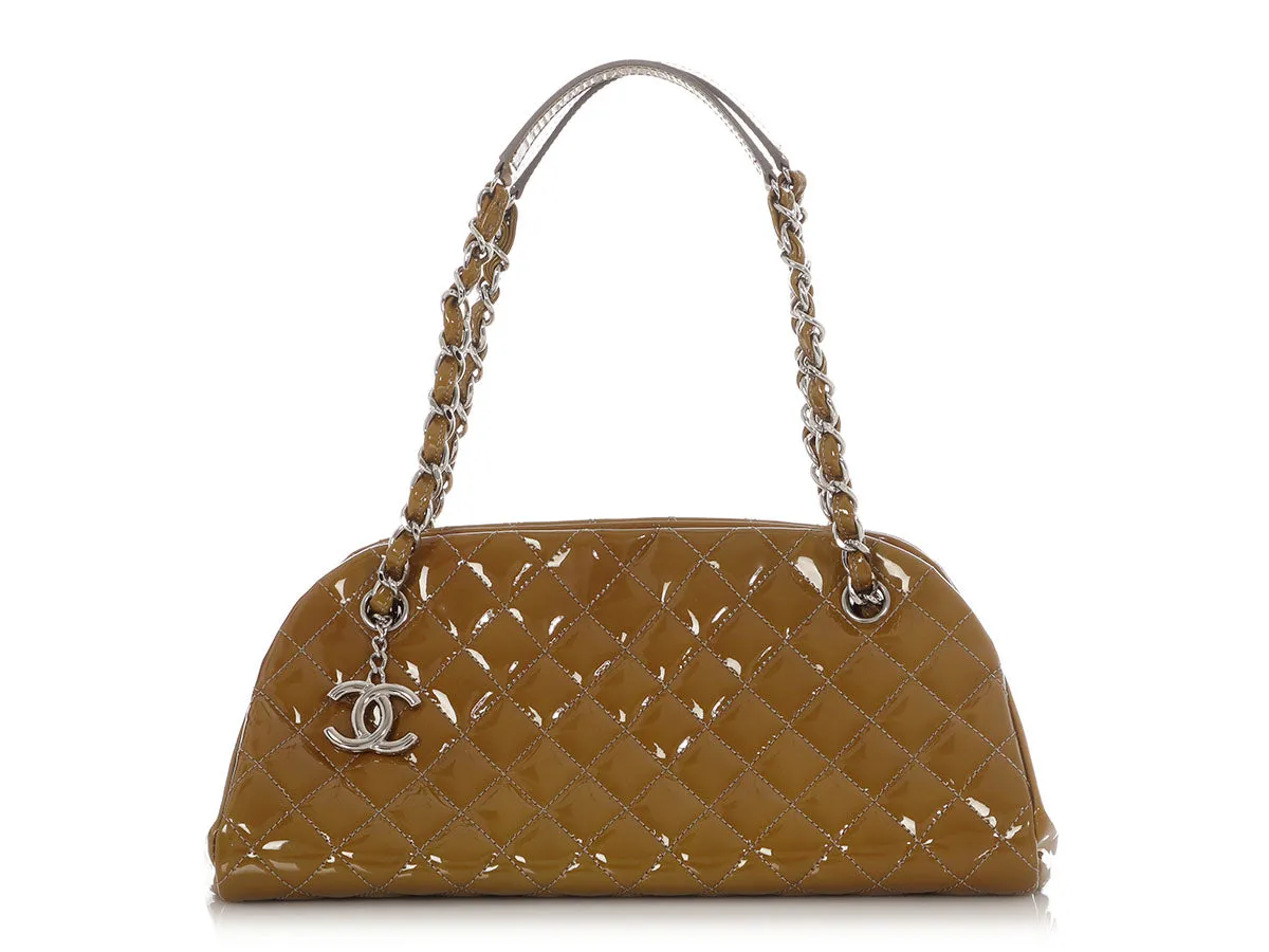 Chanel Medium Olive Green Quilted Patent Just Mademoiselle Bowler