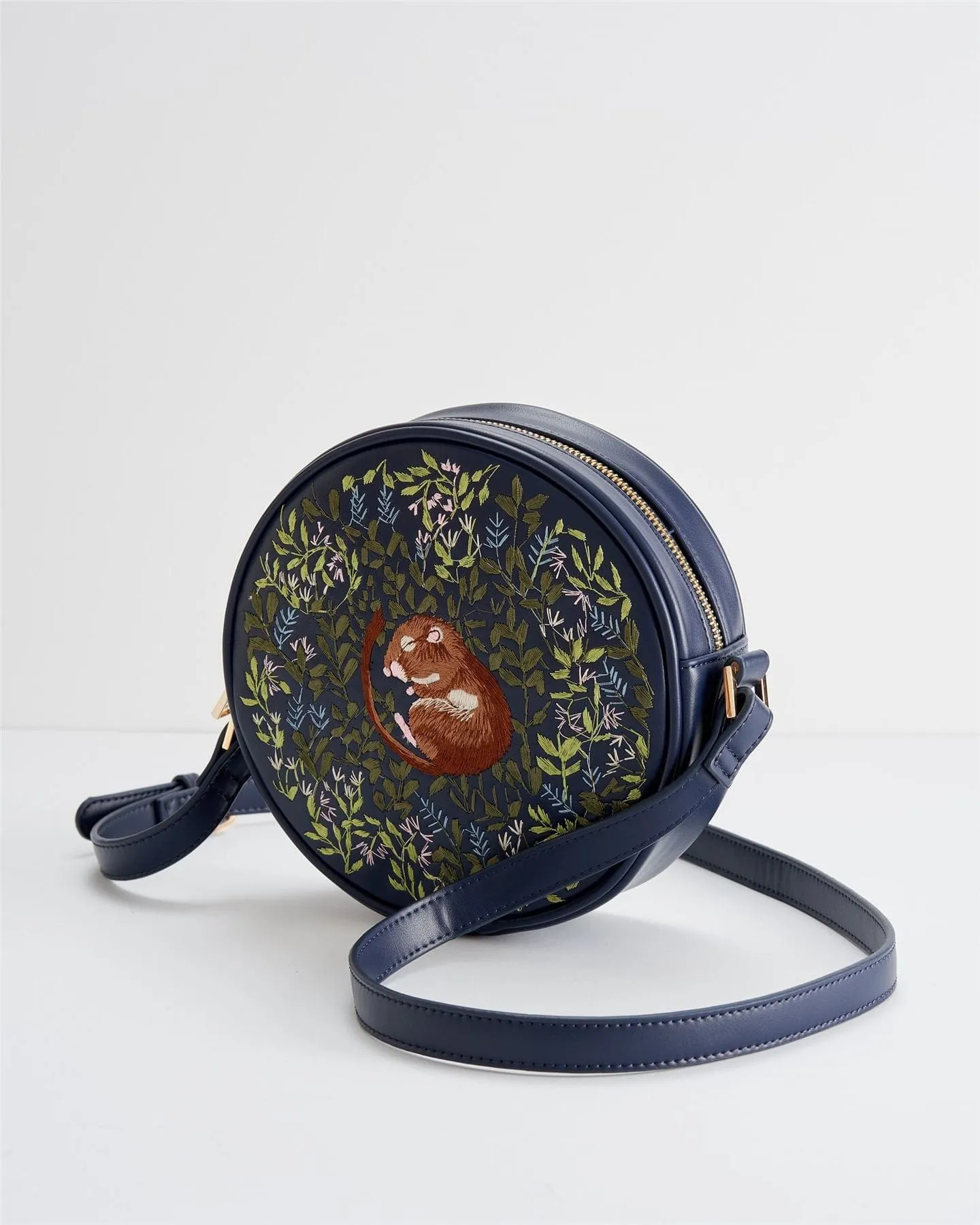 Chloe Giordani Dormouse Embroidered Round Saddle Bag - Navy