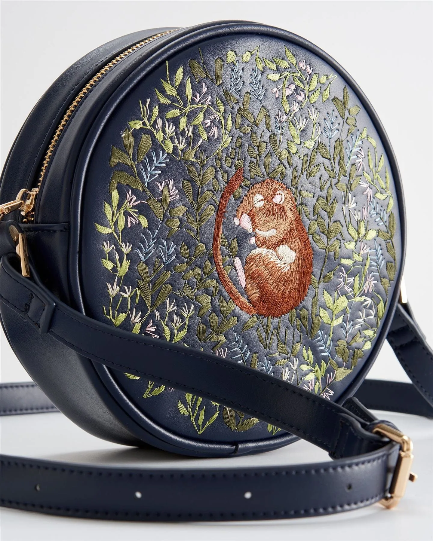 Chloe Giordani Dormouse Embroidered Round Saddle Bag - Navy