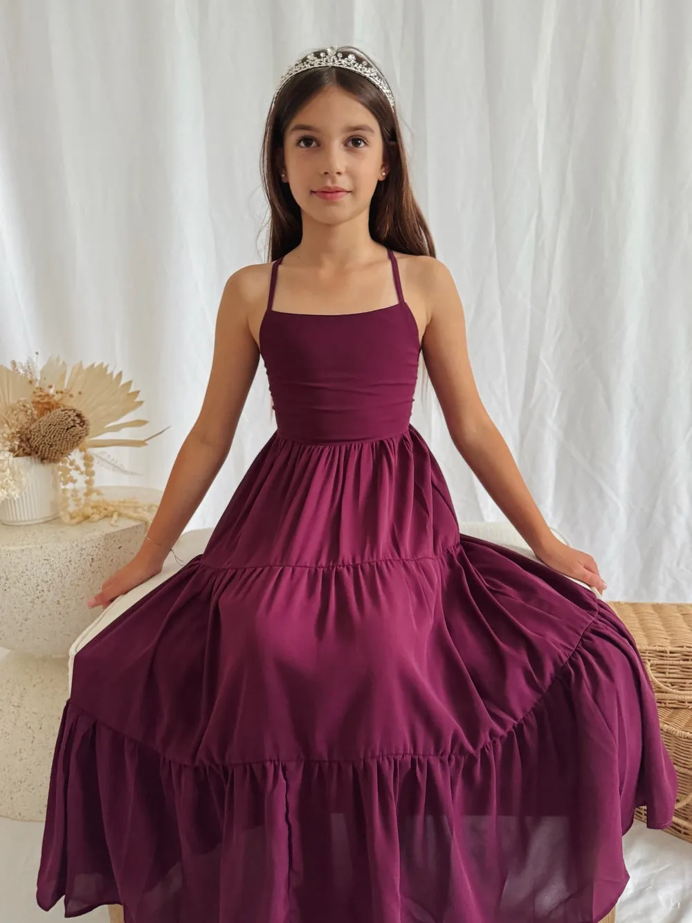 Clara Chiffon Girls Maxi Dress Grape