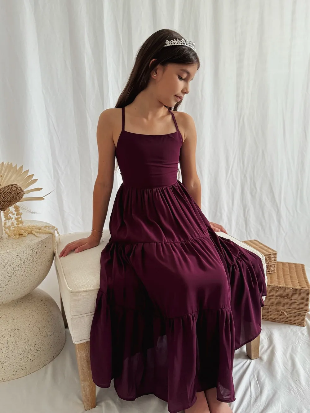 Clara Chiffon Girls Maxi Dress Grape