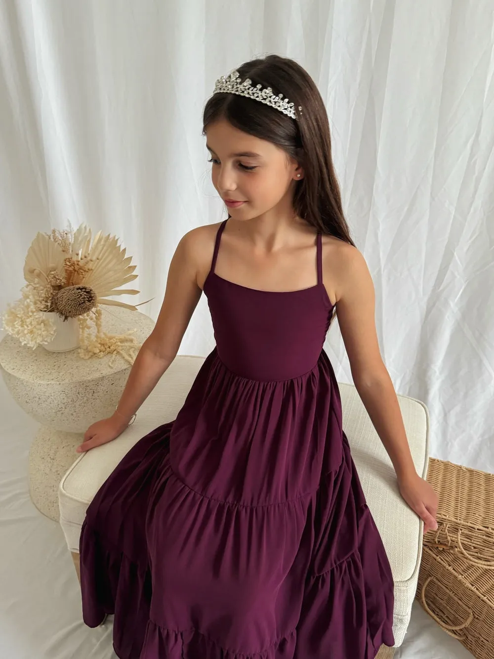 Clara Chiffon Girls Maxi Dress Grape