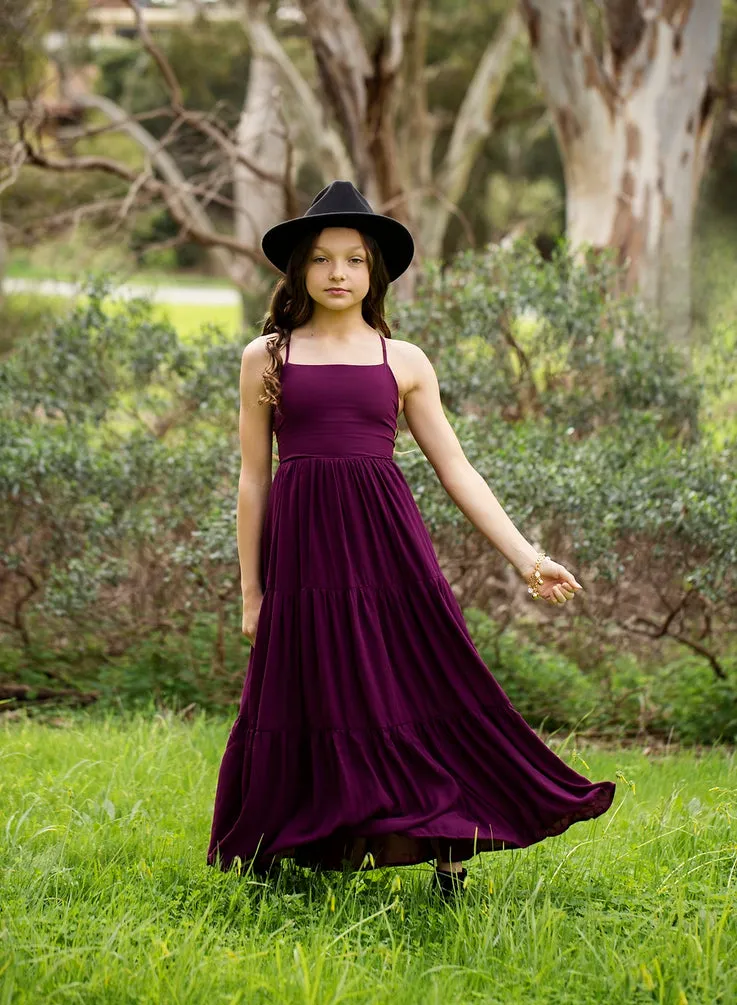 Clara Chiffon Girls Maxi Dress Grape