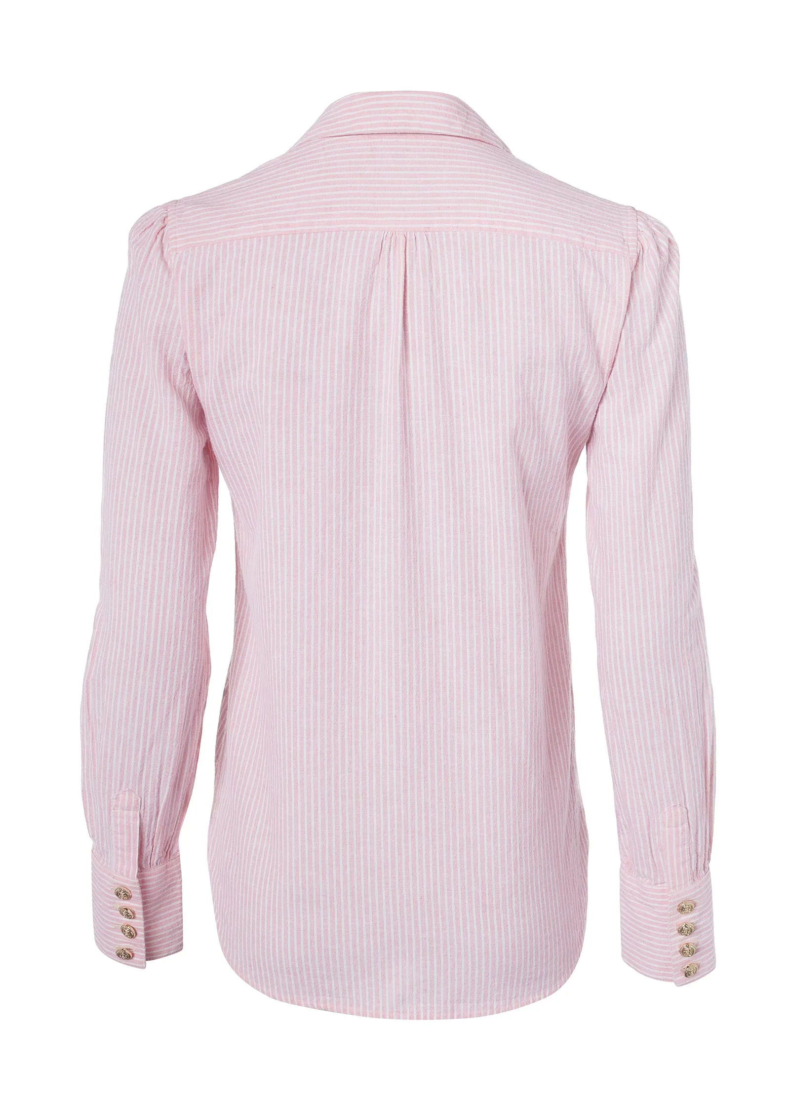 Classic V-Neck Blouse (Pink Stripe)