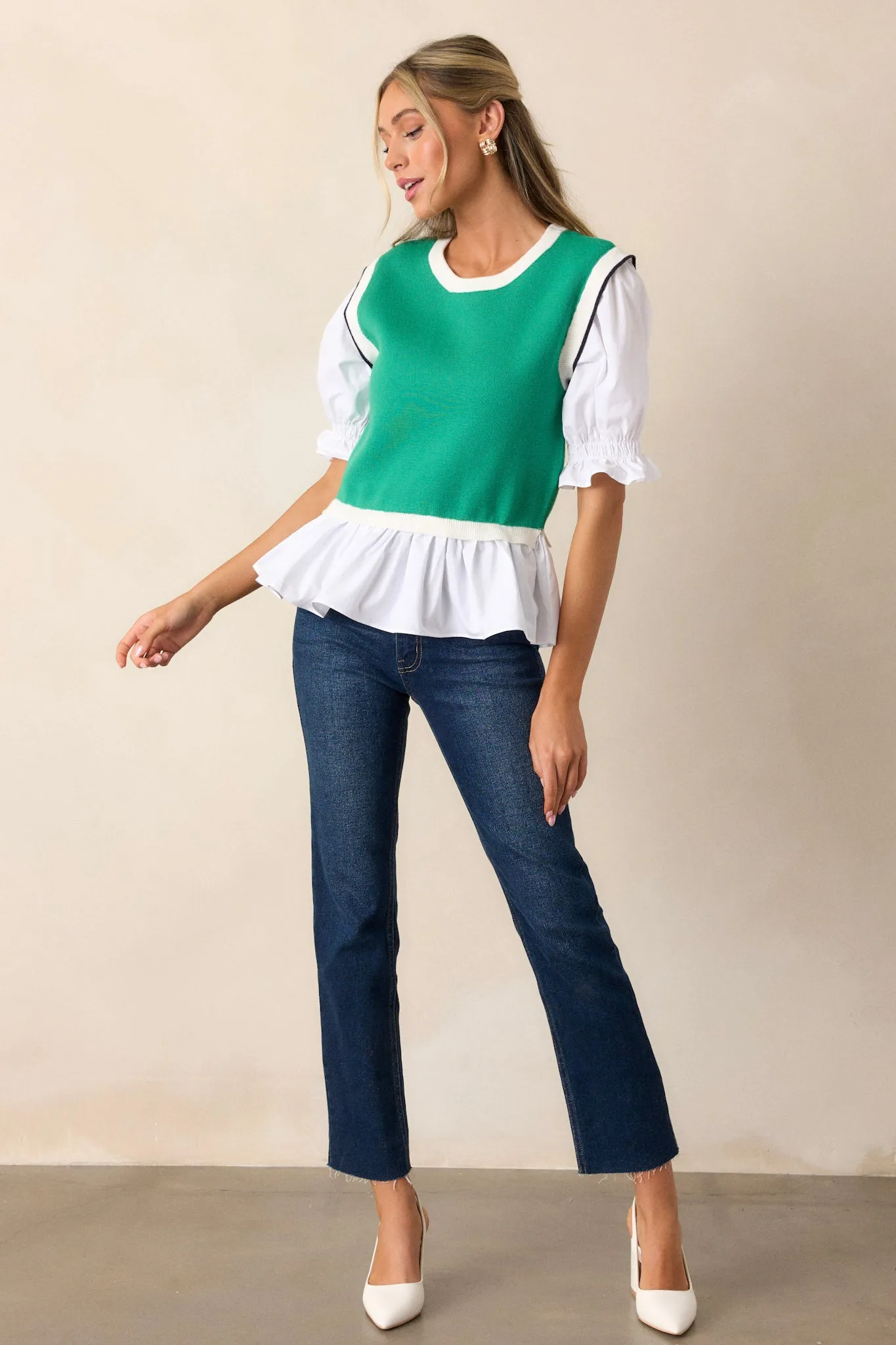 Classy Kelly Green Puff Sleeve Top