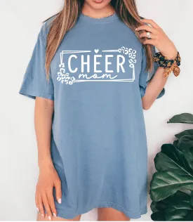 Comfort Colors Cheer Mom Shirt/ Leopard Print/ Blue Jean Color