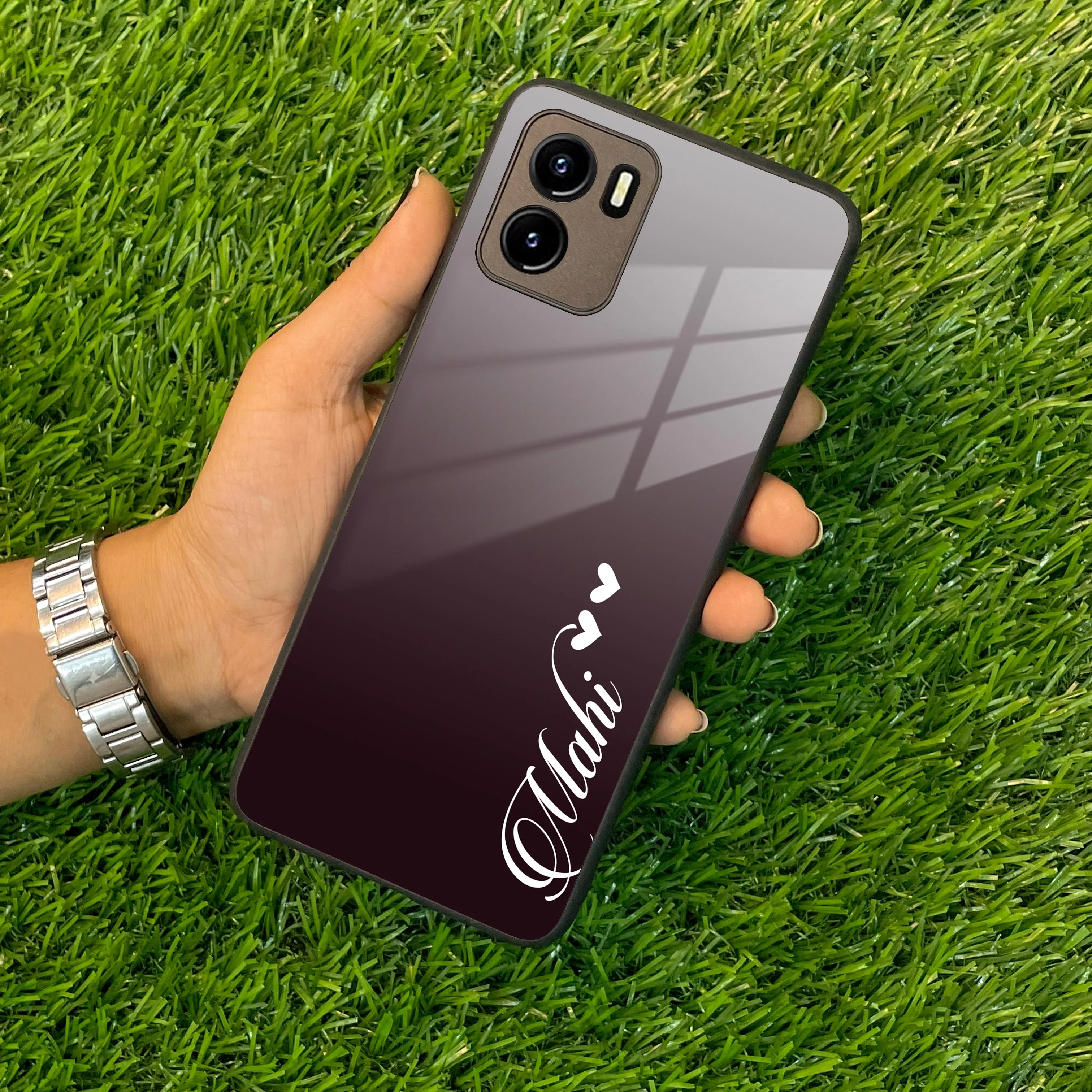 Customize Name Gradient Glass Case Cover Grey For Vivo