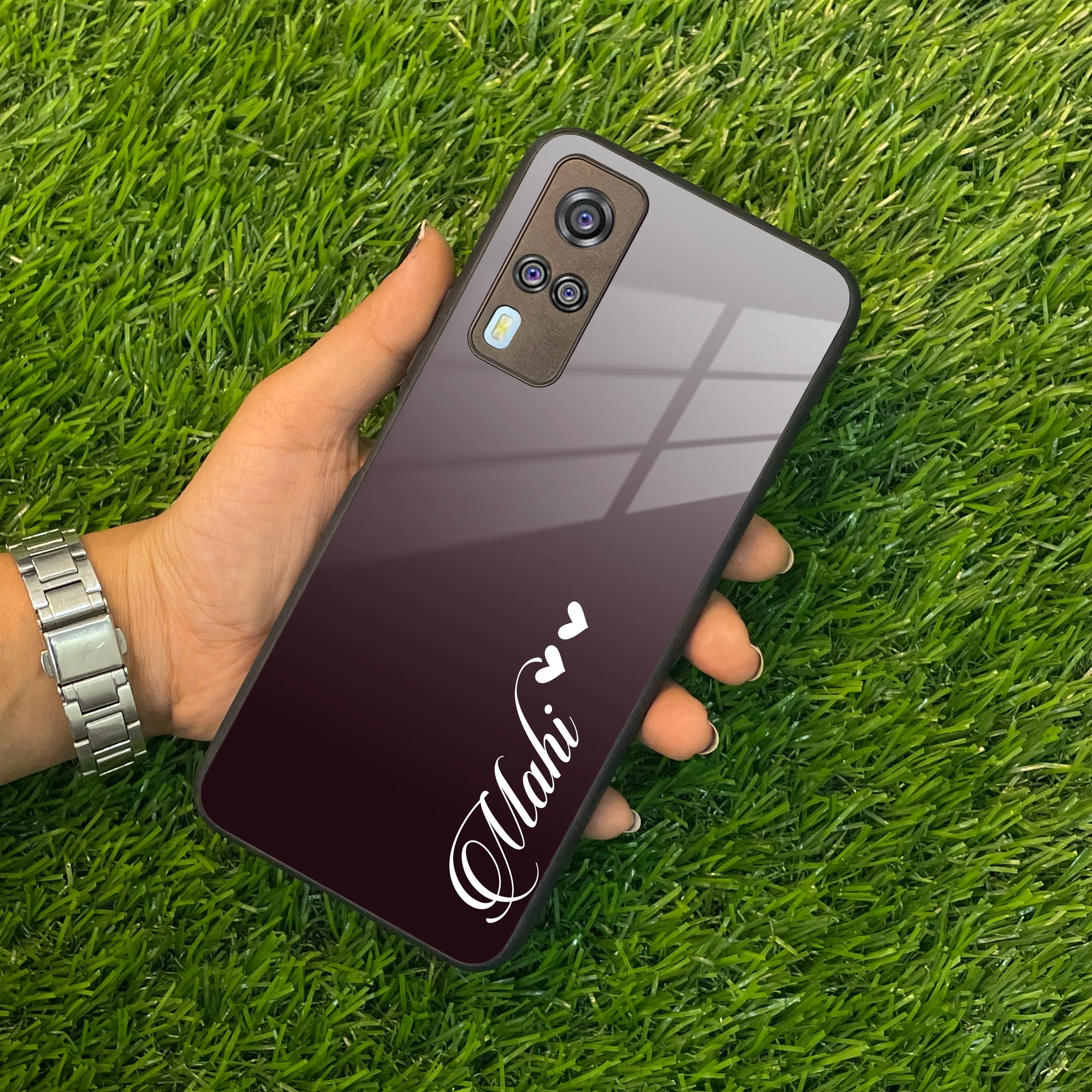 Customize Name Gradient Glass Case Cover Grey For Vivo