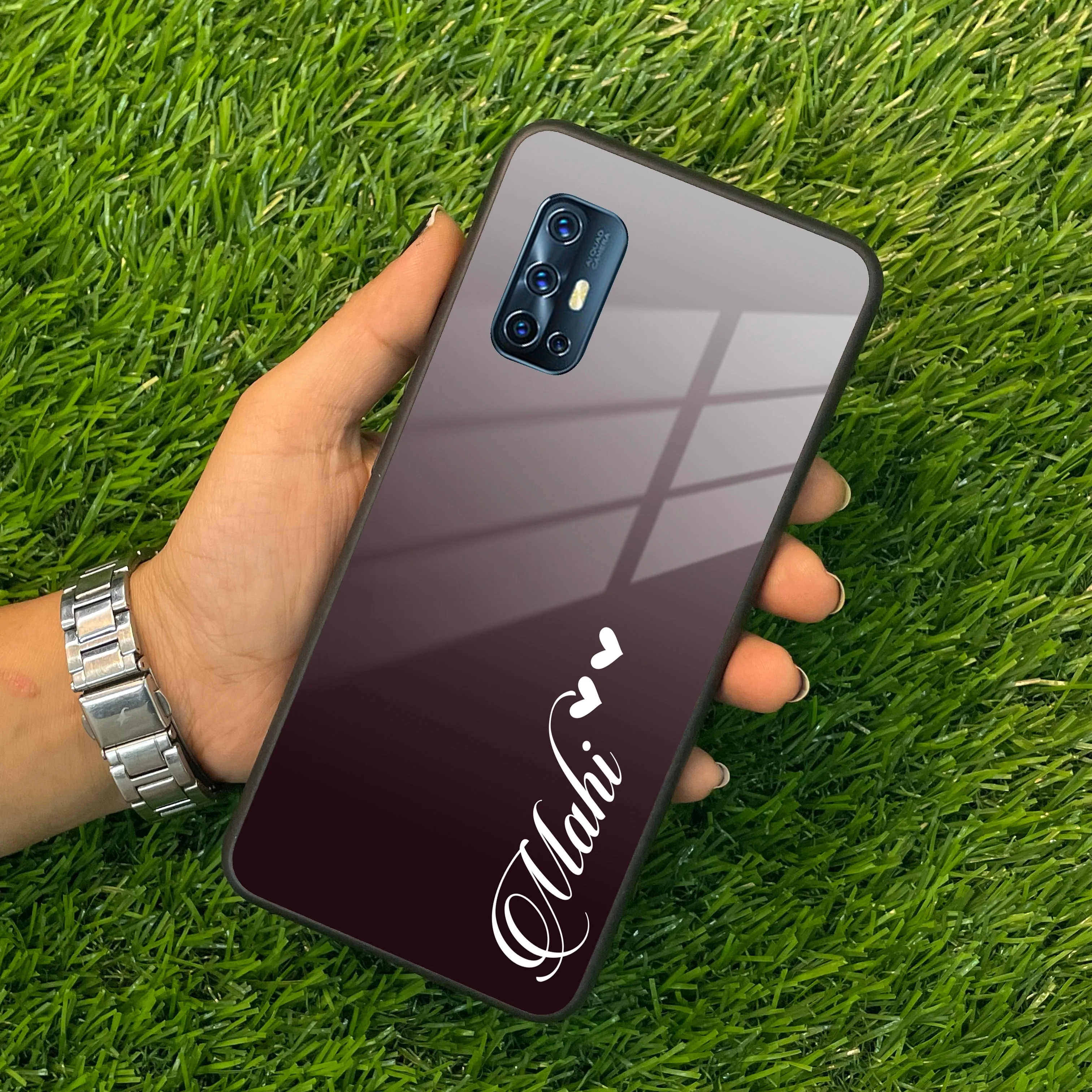 Customize Name Gradient Glass Case Cover Grey For Vivo