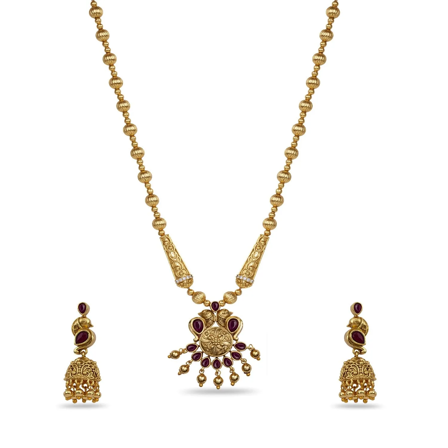 Festive Antique Kempu Necklace Set