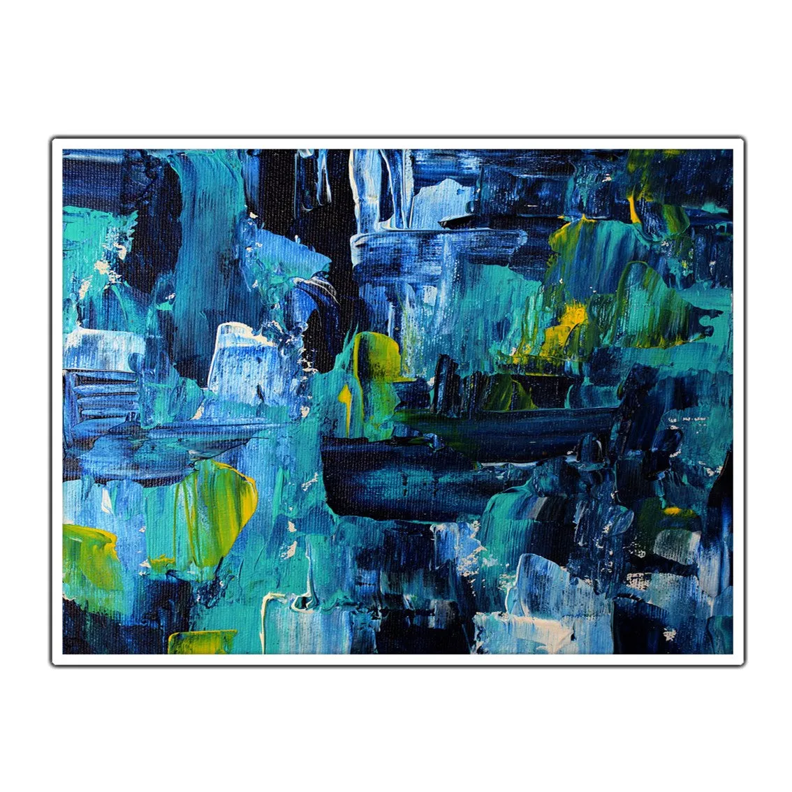 Framed horizontal blue & white abstract wall art print