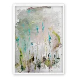 Framed vertical neutral & teal abstract floral wall art print