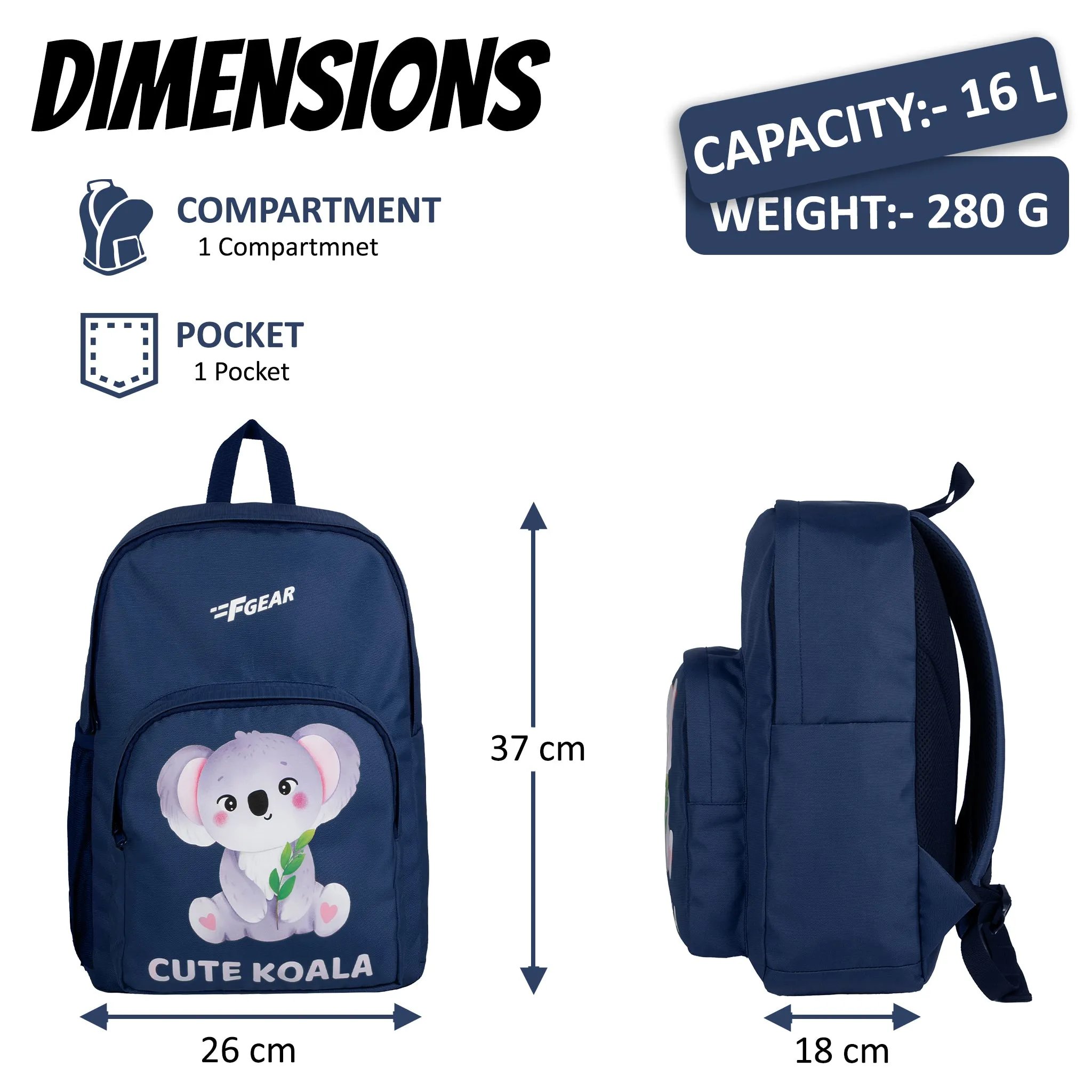 Frisco 15L Navyblue Cute Koala Kids Backpack