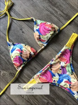 Fruit Print Banana Bikini Set Women’s Swimming Suit Halter Drawstring Bathing Suit