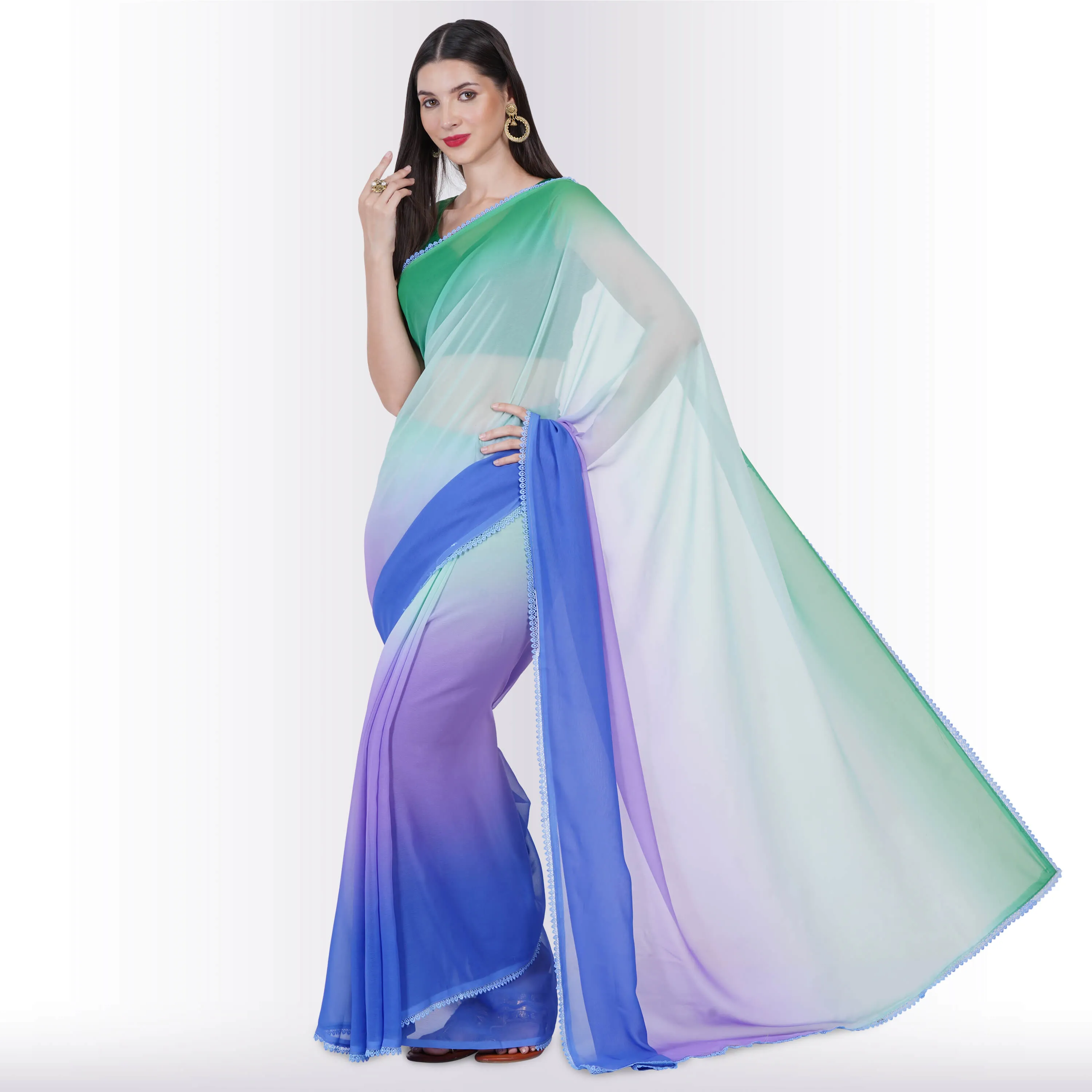 Georgette Saree in multi-color - Green