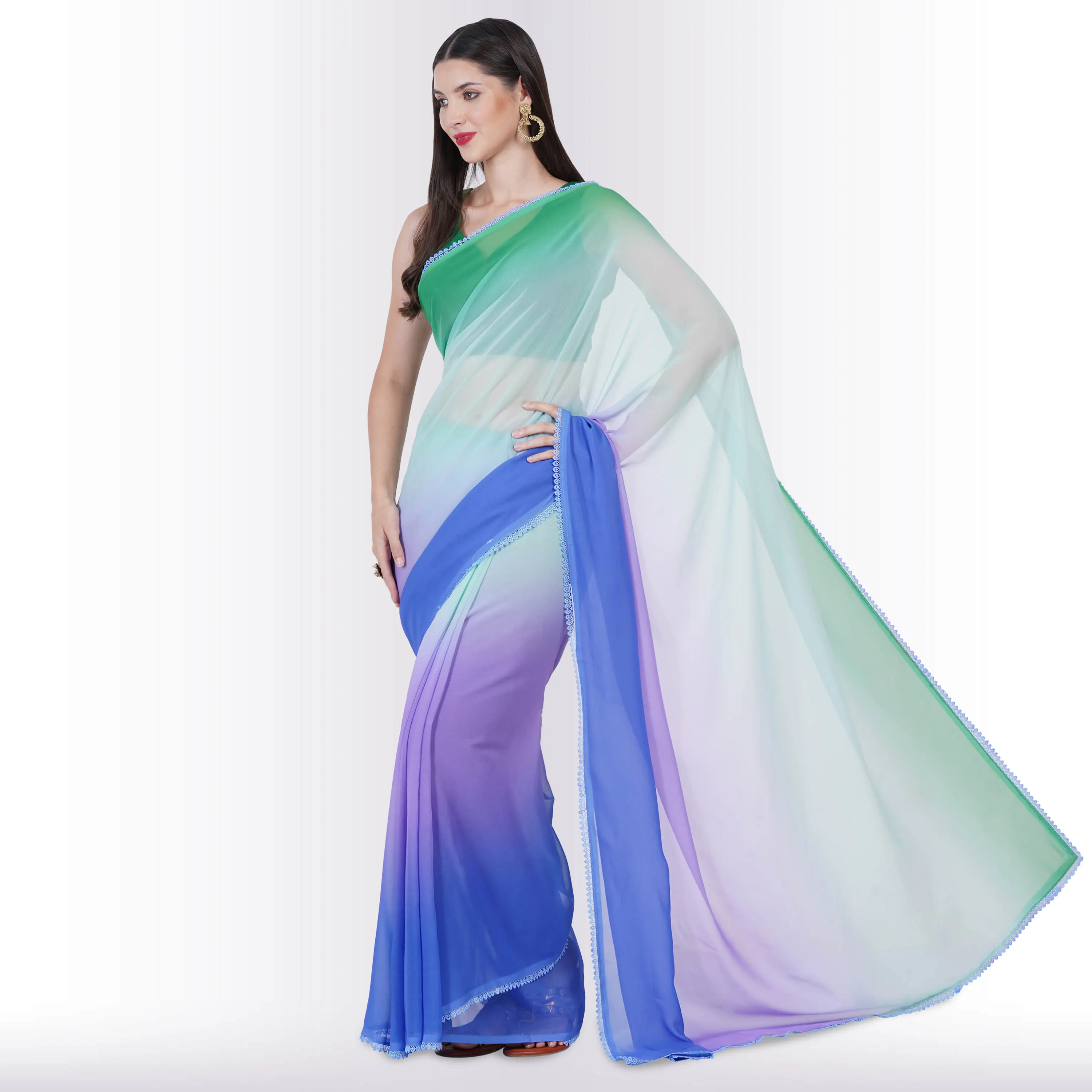 Georgette Saree in multi-color - Green