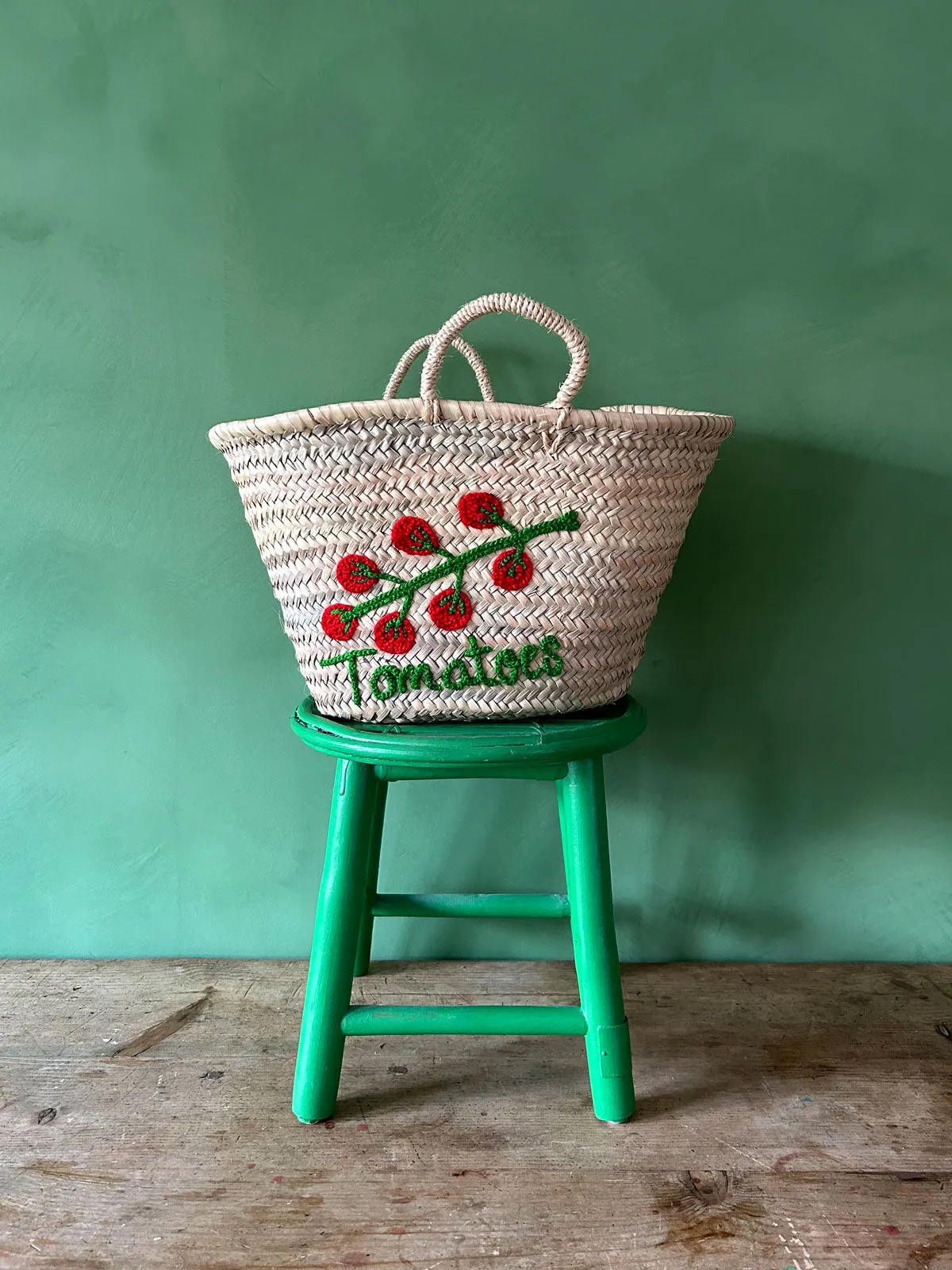 Hand Embroidered Market Basket, Tomatoes