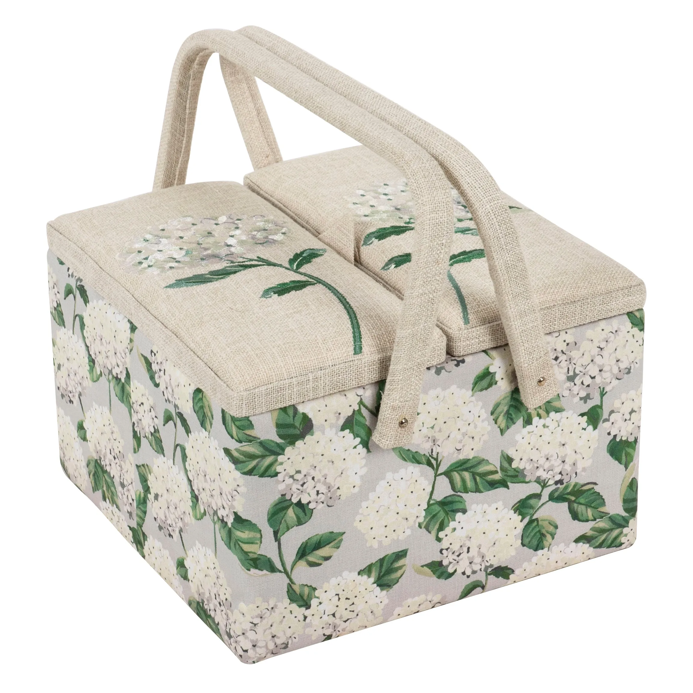 Hobby Gift: Sewing Box (L): Twin Lid: Square: Hydrangea: Item size: (d/w/h) 25 x 25 x 17cm.