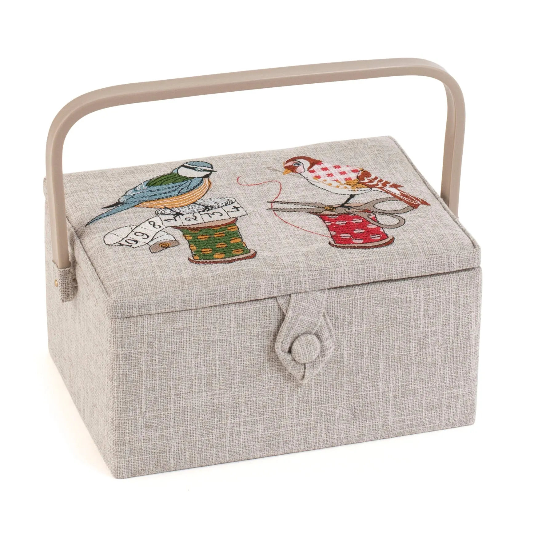 Hobby Gift: Sewing Box (M): Embroidered: Birds on Bobbin: Item size: (d/w/h) 18.5 x 25.5 x 14.5cm.