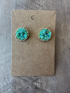 Iridescent Green Druzy Studs