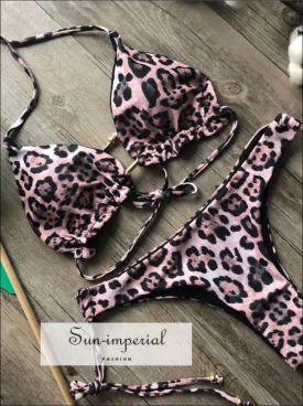 Leopard Bikini Set Ruffled  Women’s Swimming Suit Halter Drawstring Bathing Suit