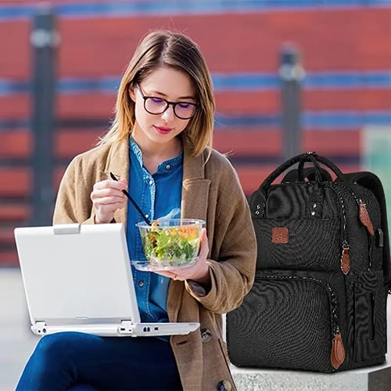 Lunch Backpack, Insulated Cooler Backpacks with USB Port, 15.6 Inch College School Laptop Bookbag Reusable Water Resistant Tote Food Bag for Work Beach Camping Picnics Hiking Womens Gift