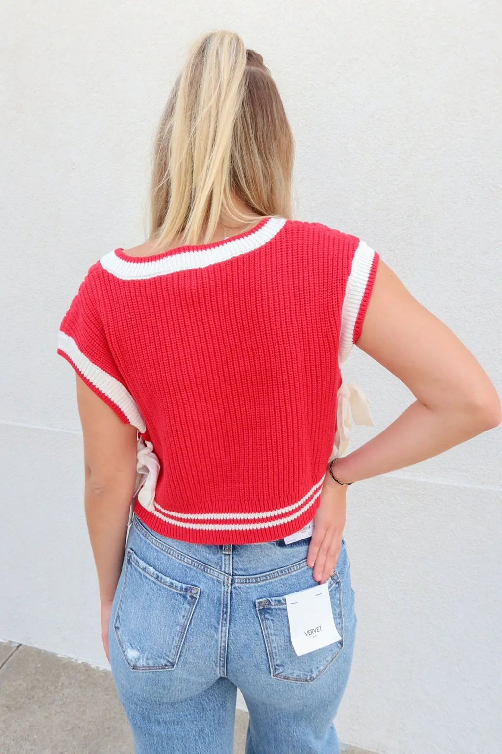 Matter Of Fact Red Sweater Vest With Bows