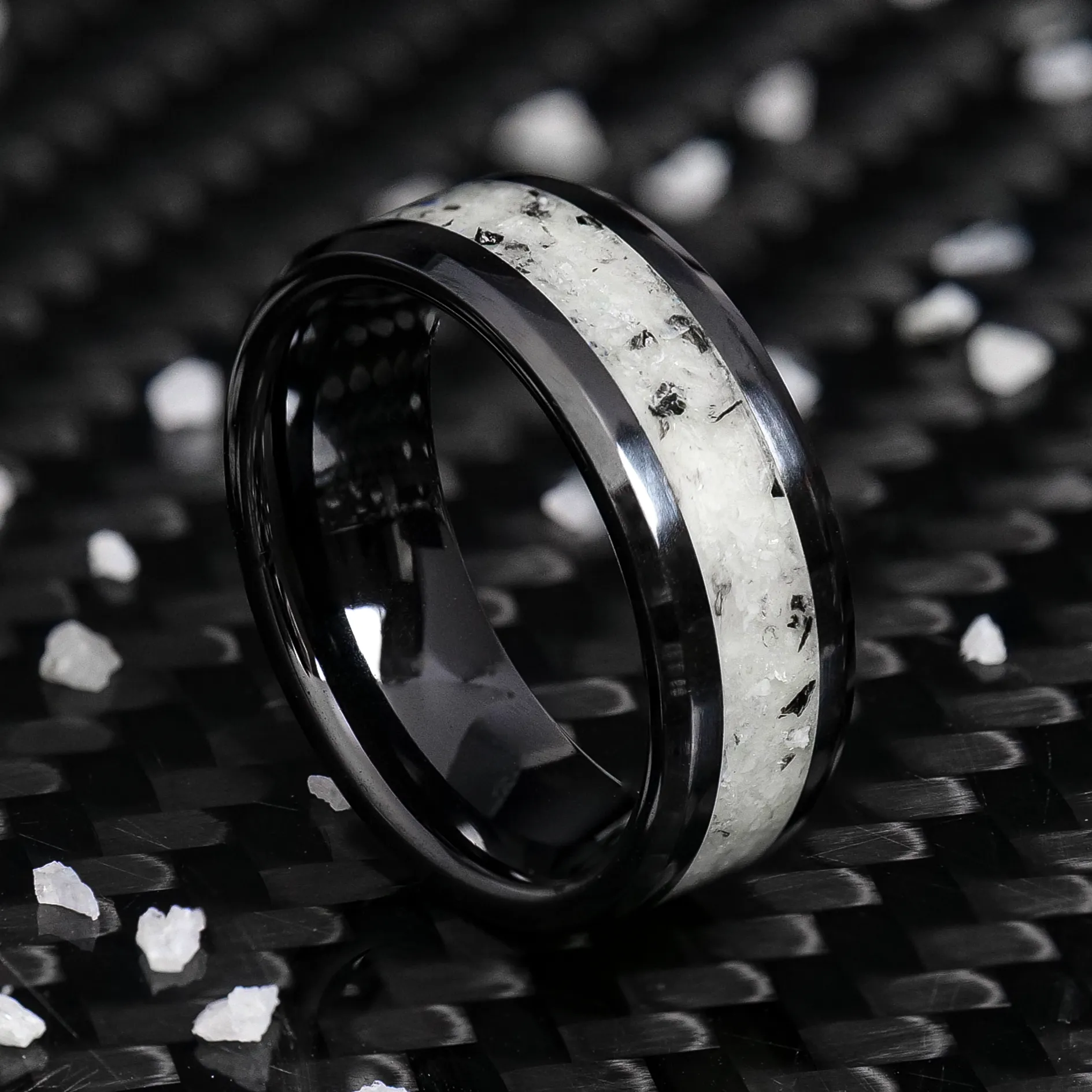 Moonstone Glowstone Ring on Black Ceramic