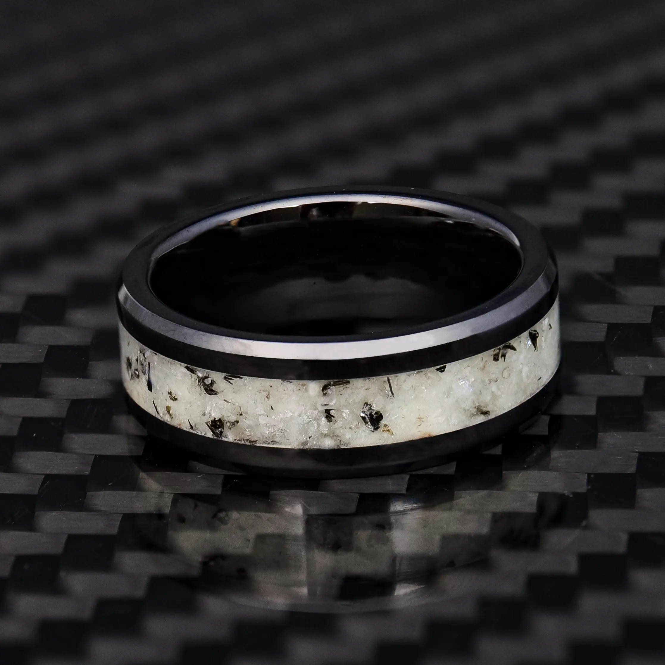 Moonstone Glowstone Ring on Black Ceramic