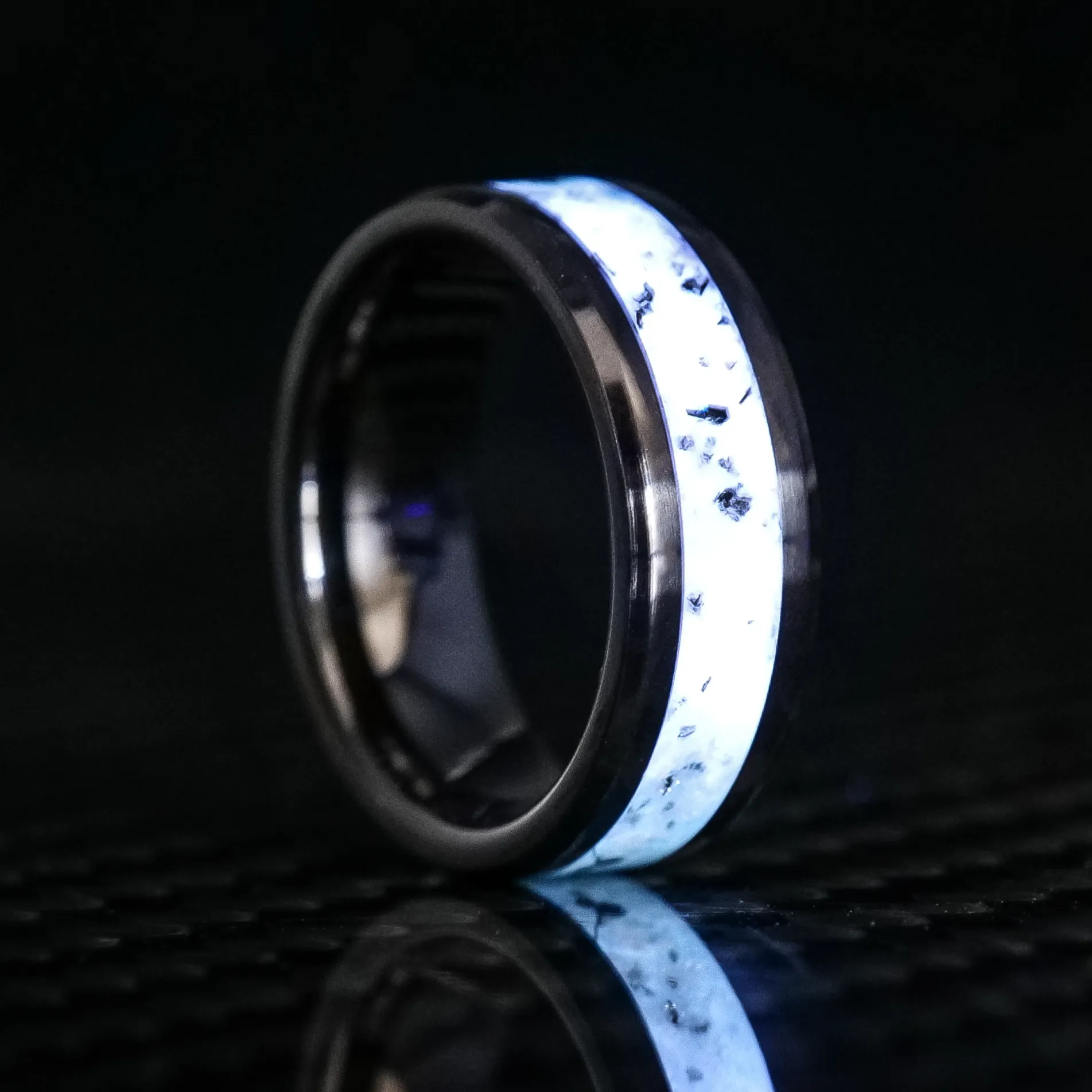 Moonstone Glowstone Ring on Black Ceramic