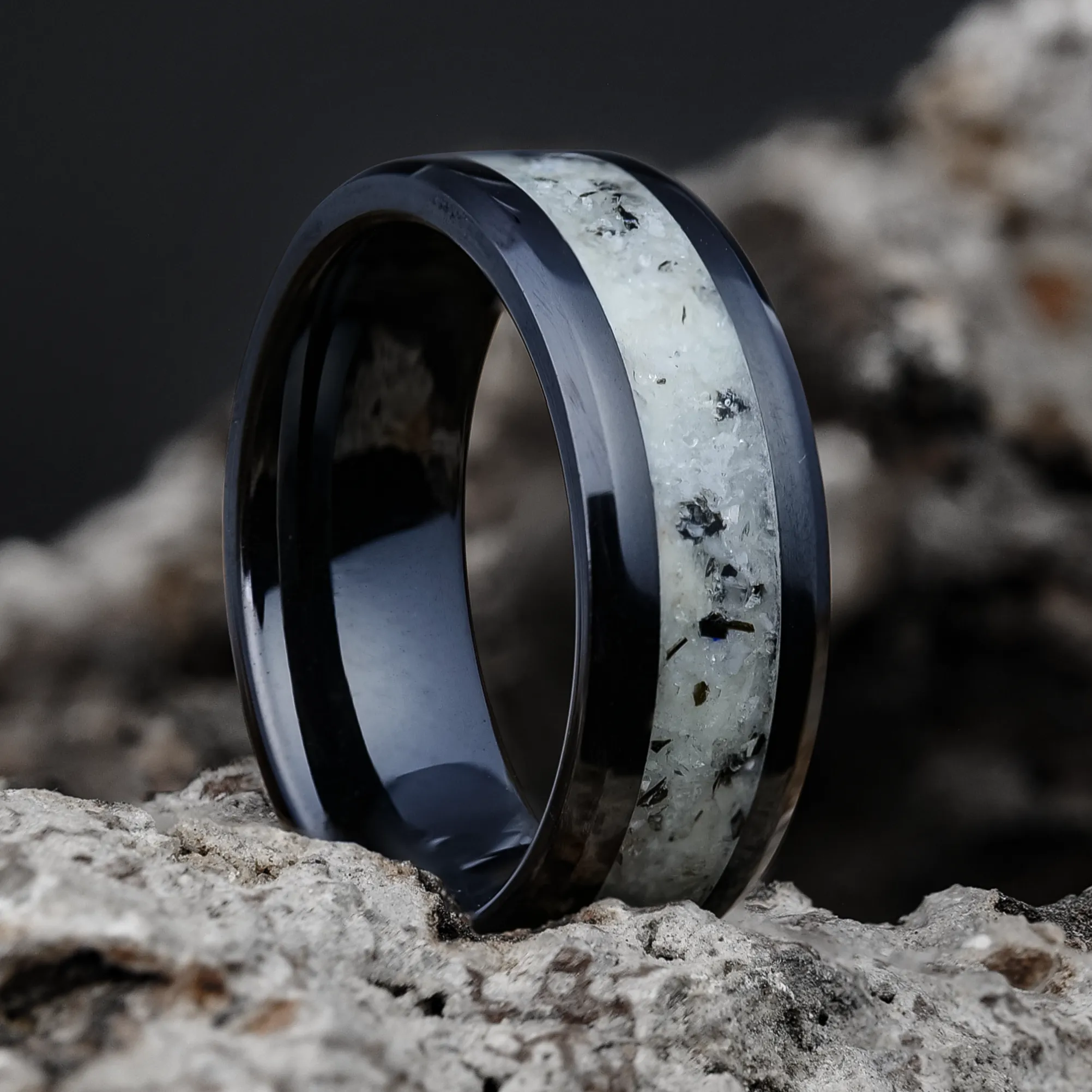 Moonstone Glowstone Ring on Black Ceramic