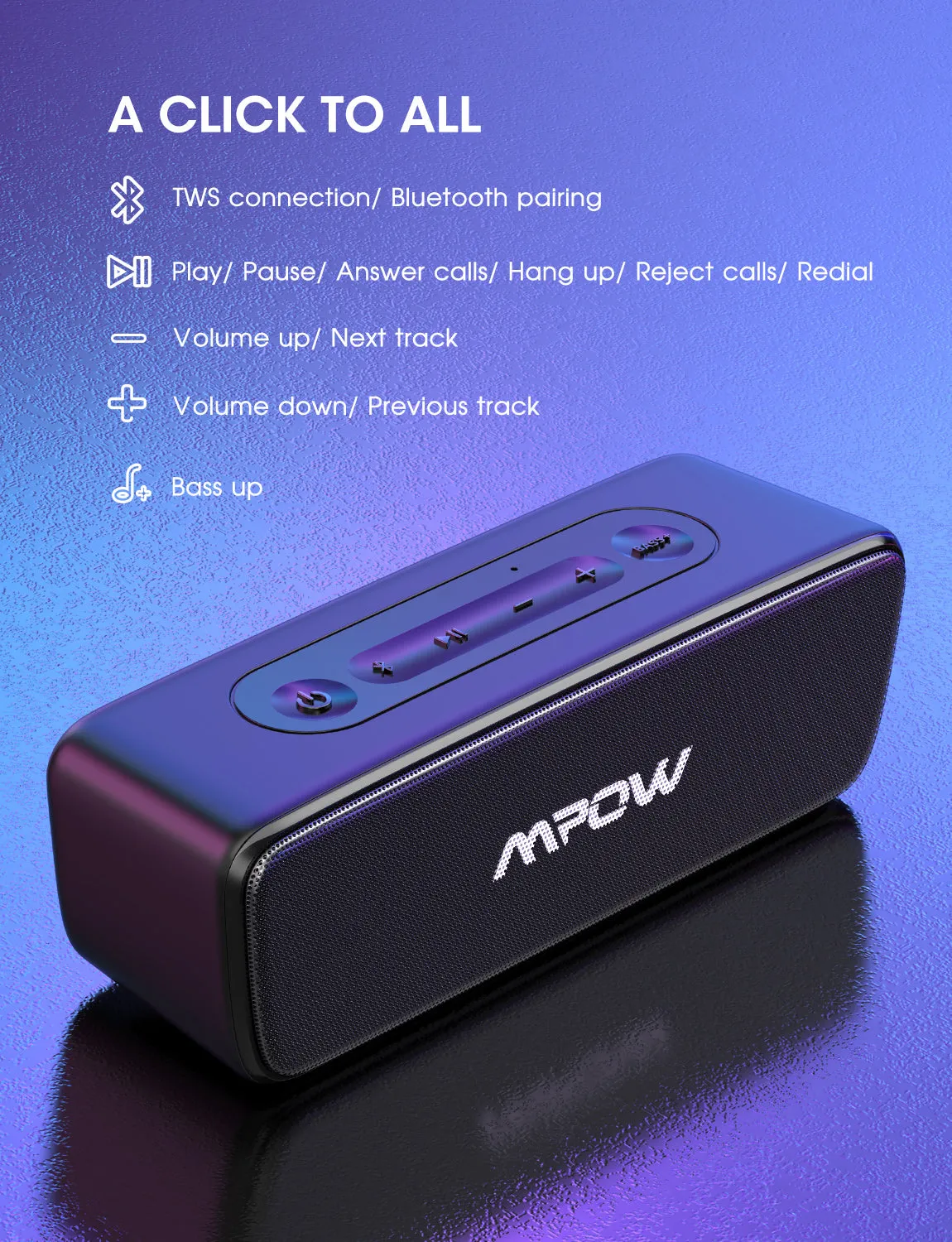 MPOW R6 Bluetooth Speaker TWS, IPX7 Waterproof Speaker