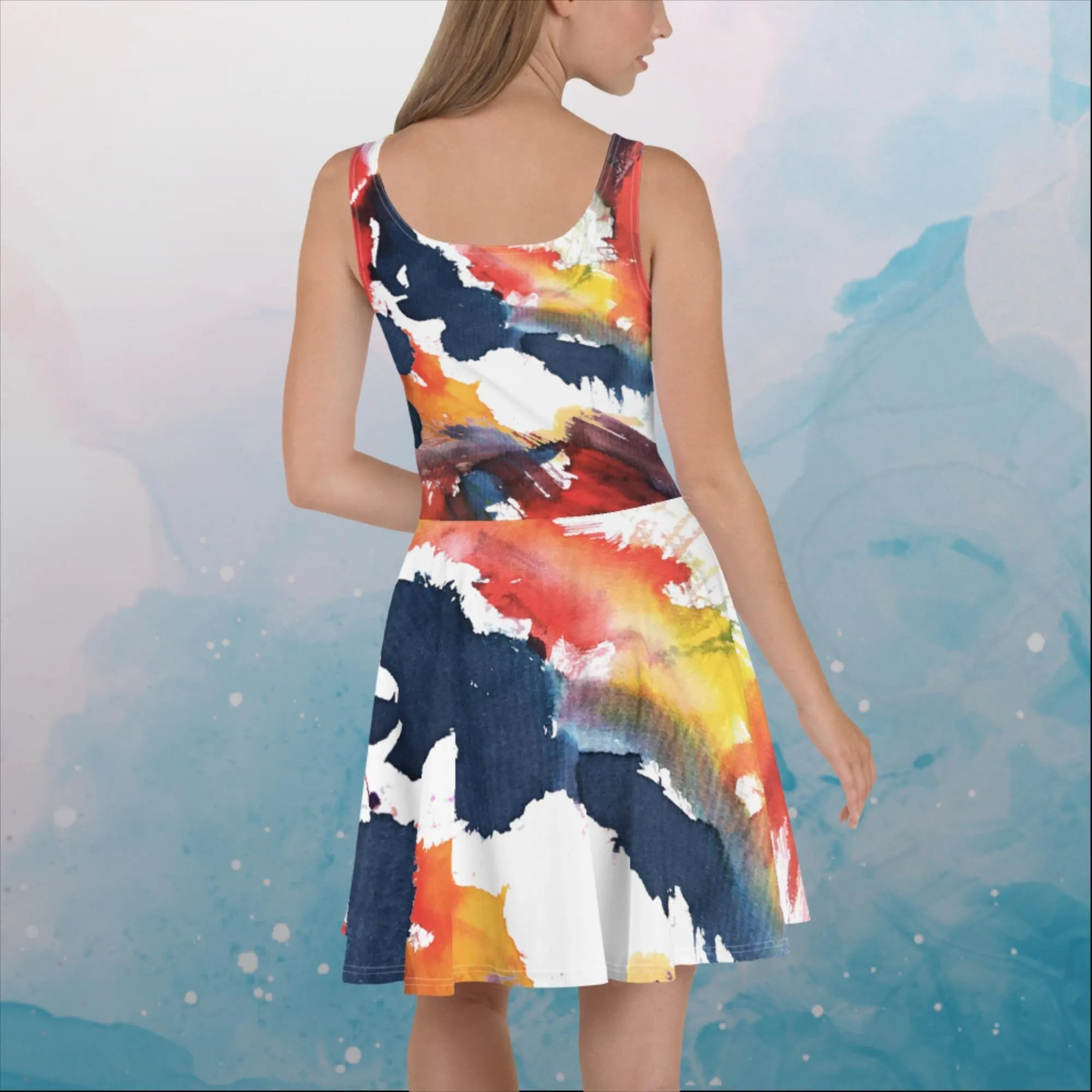 Primary Color Pallet Paint Print Womens Skater Dress