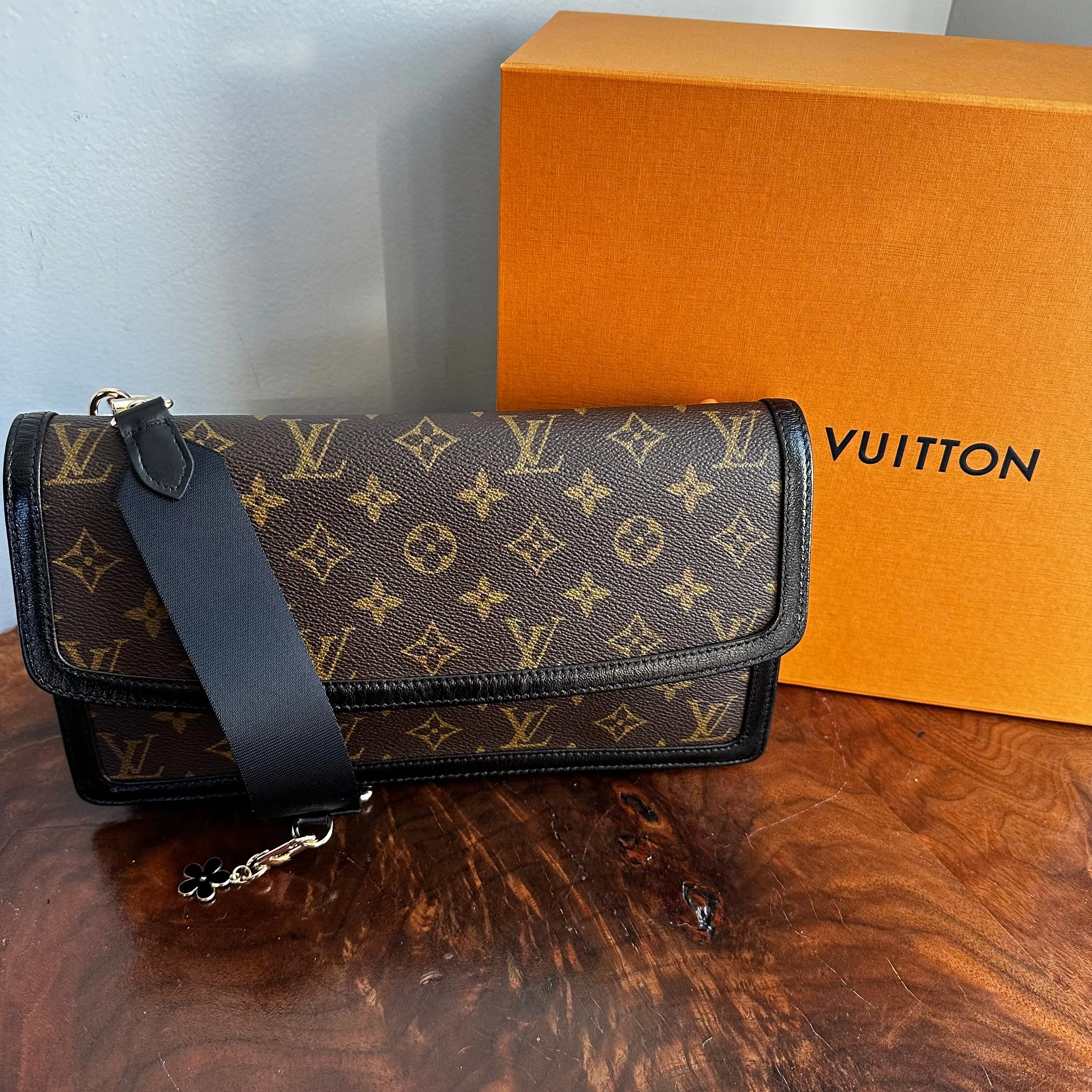 The Crane - Vintage Monogram LV Crossbody Bag in Black