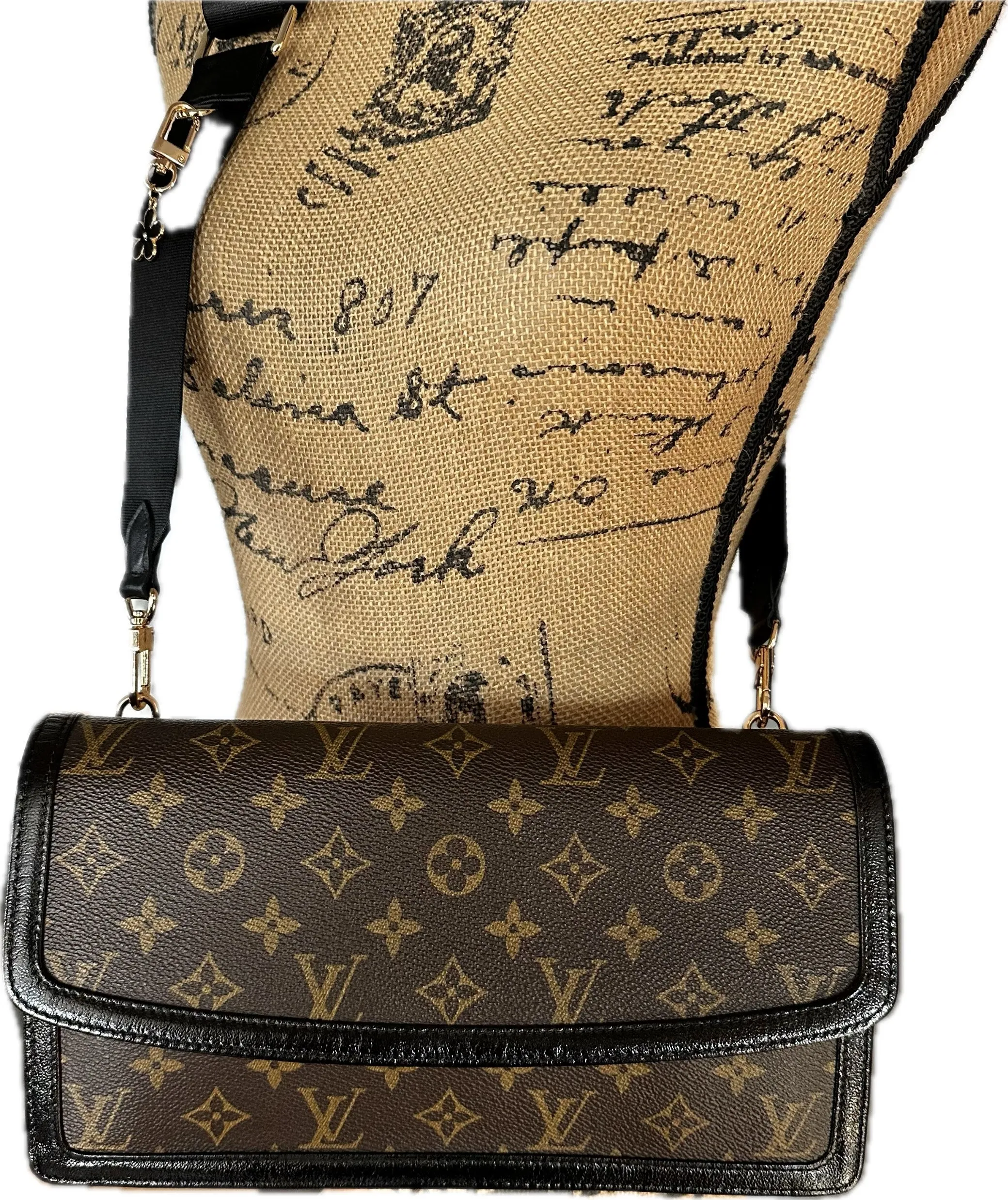 The Crane - Vintage Monogram LV Crossbody Bag in Black