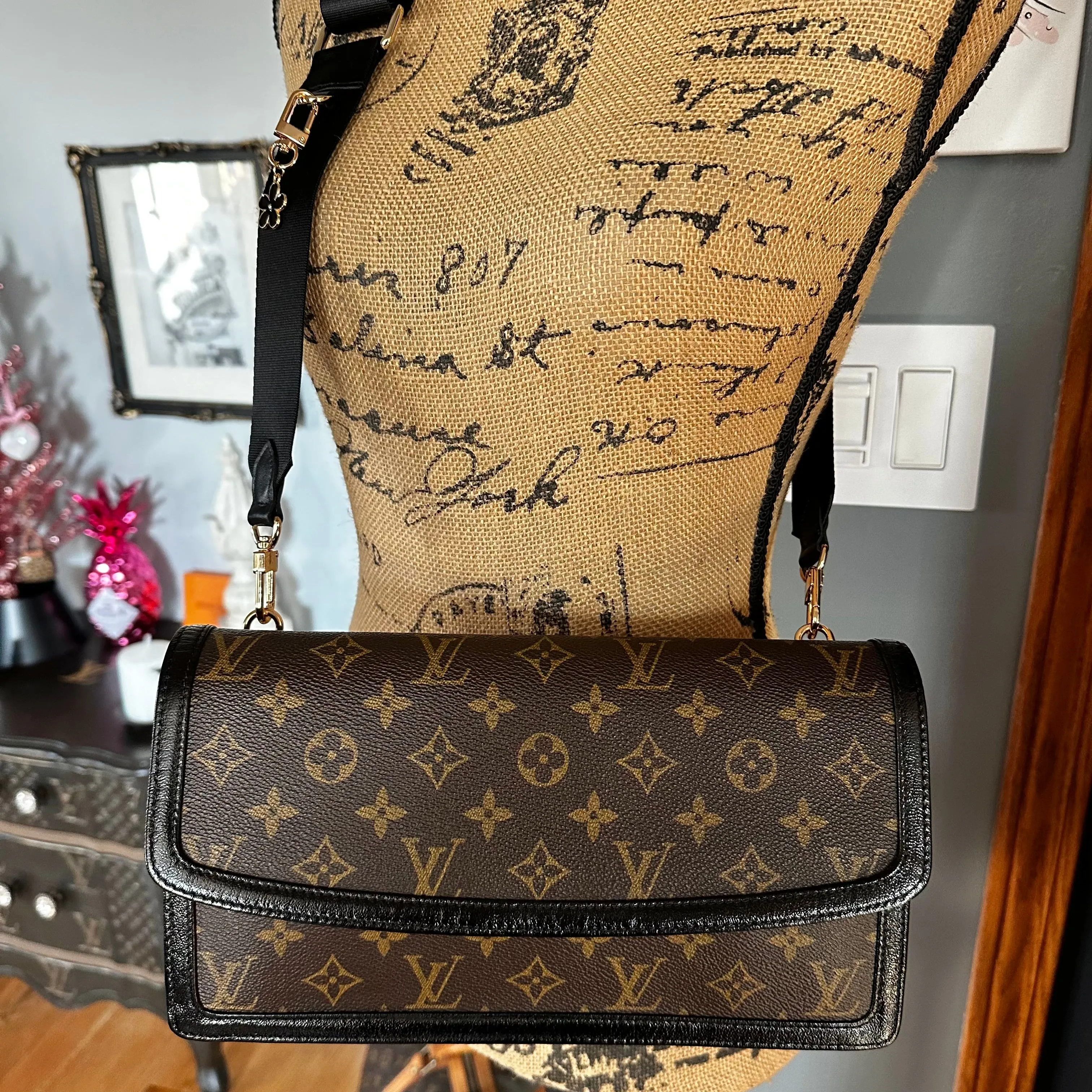 The Crane - Vintage Monogram LV Crossbody Bag in Black