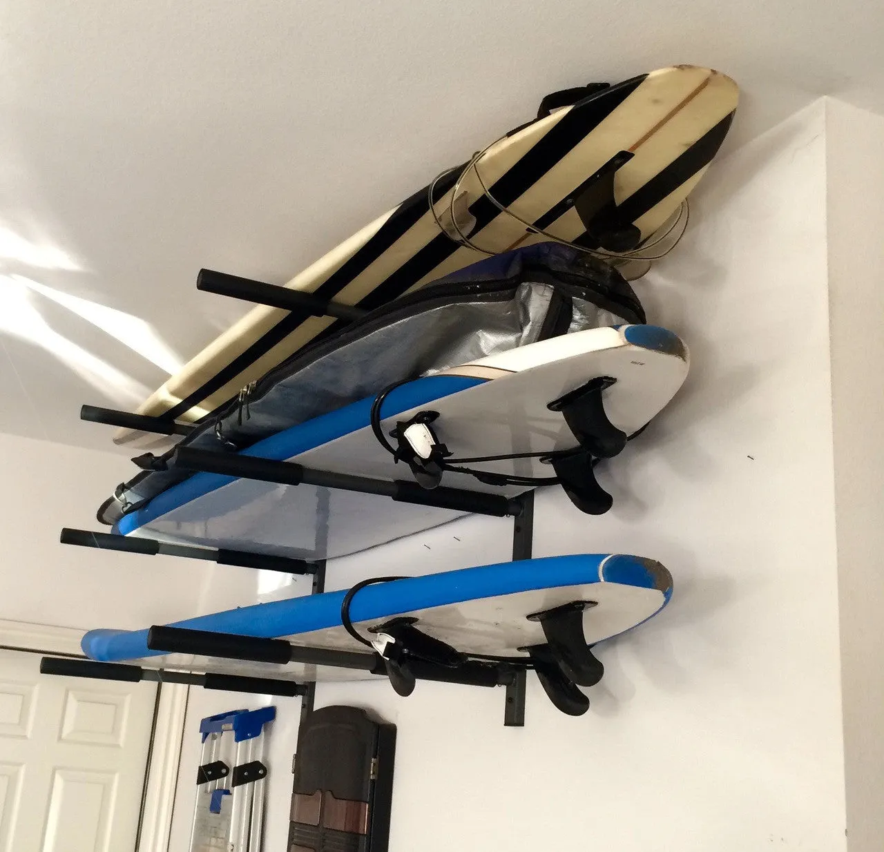 Wall Mount Surf & SUP Rack | 3 Boards | Heavy Duty Metal