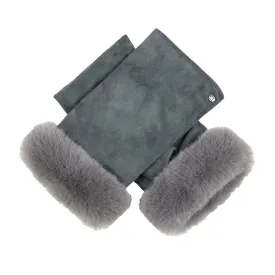 Women’s Fingerless Suede Mittens with Faux Fur Trim