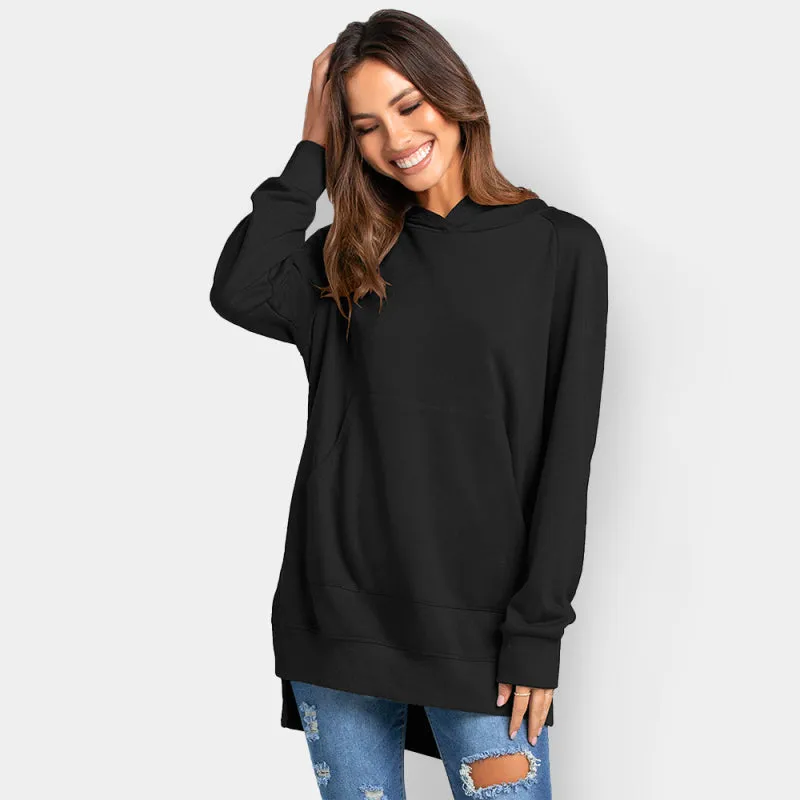 Women's Overhead Hoodie With Longer Back Length and Side Split Design