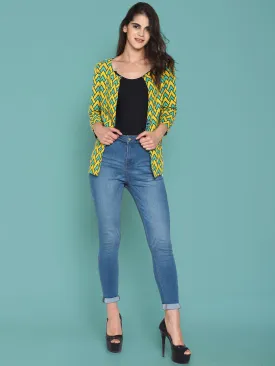 Yellow Printed Open-front Shrug