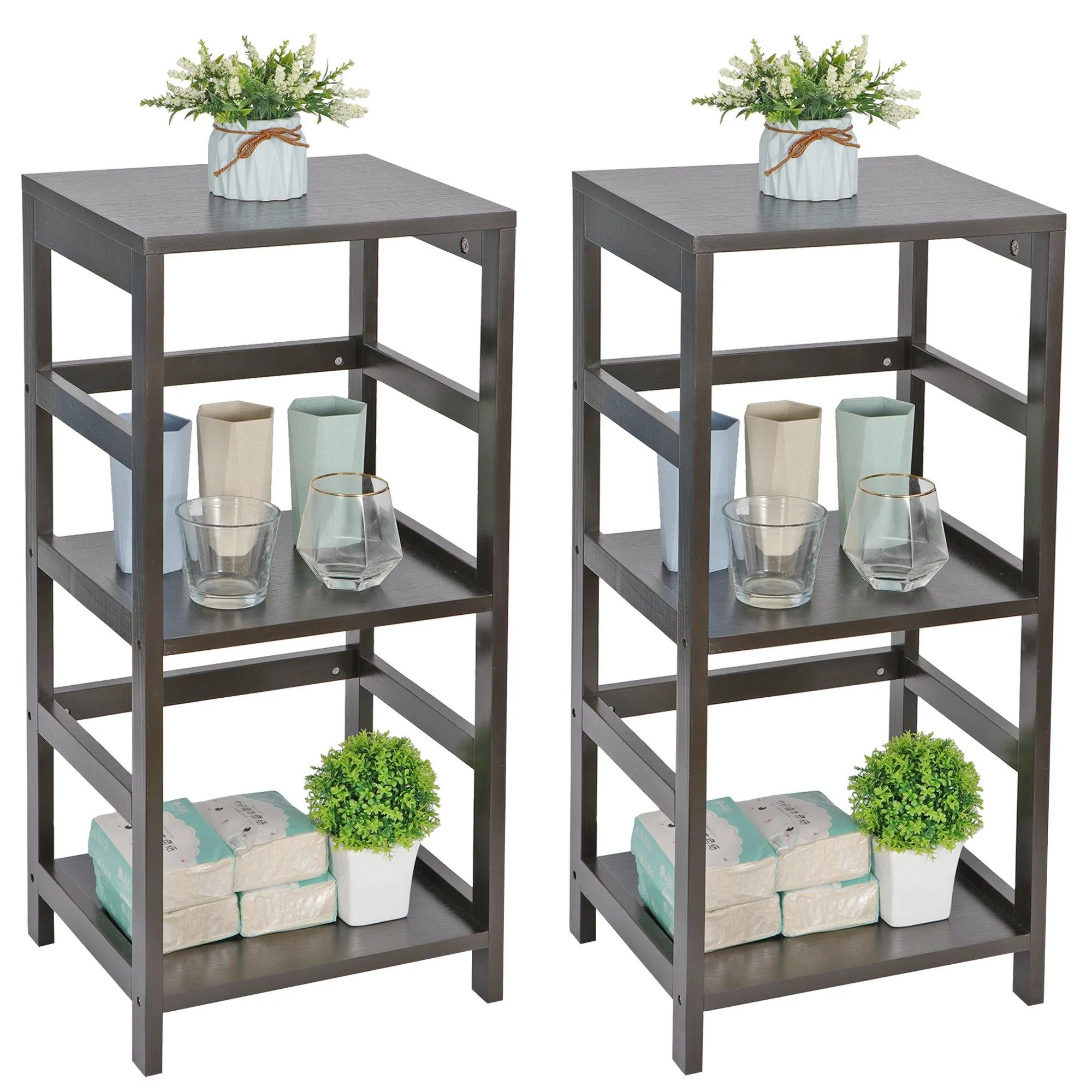 ZENY™ 3-Shelf Open Wood Shelving Unit, Living Room End Table, Side Table w/ Storage Shelf Set of 2